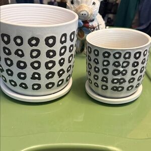 (2) Brown and White Textured & Patterned Planter Set